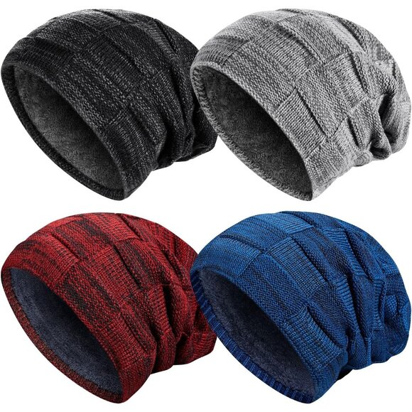 2/3/4 Pack Winter Beanie Hats for Men Warm Slouchy Beanies Hats Fleece Lined Thi